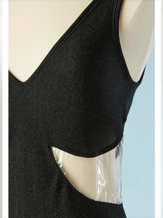 Vintage Versace Black Long Jersey Dress w/ PVC Inserts – Size 44 - Picture 11 of 11